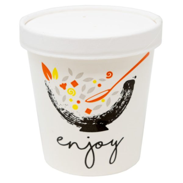 MarketPro 16 oz "Enjoy" Print Paper Hot/Cold Food Container Combo | 250 per Case