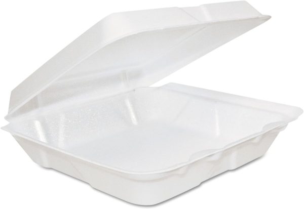 Dart 80HT1R Foam Hinged Lid Containers, 8" x 7.5" x 2.3", White | 200 per Case