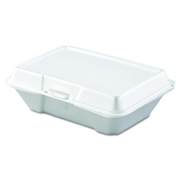 Dart 205HT1 9" x 6" x 3" White Foam Take Out Container with Perforated Hinged Lid | 200/Case