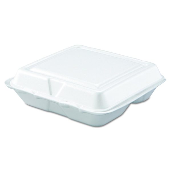 Dart 80HT3R Carryout Food Container, Foam, 3-Comp, White, 8" x 7.5" x 2.3" | 200 per Case