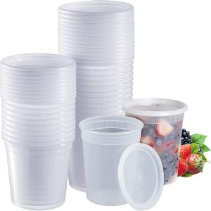 24 Sets 32 oz. Plastic Deli Food Storage Freezer Containers With Airtight  Lids