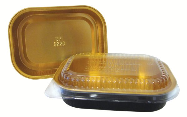 Durable Packaging 9220-PT-100 16 oz. Black Diamond and Gold Mini Foil Entree / Take Out Pan with Dome Lid - 100/Case