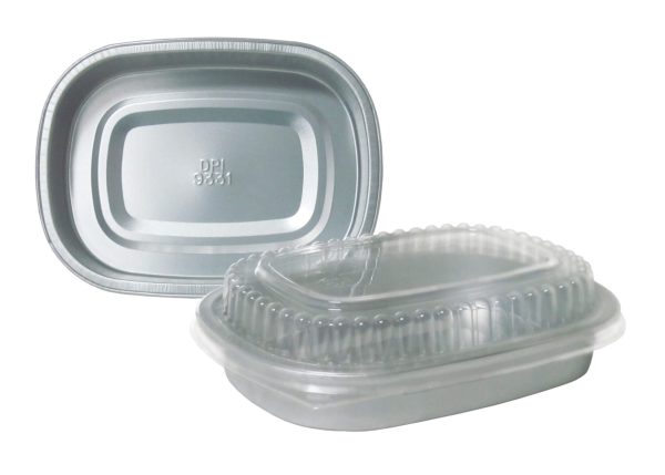 Durable Packaging 9331-SL-100 23.3 oz. Smooth Silver Small Entree / Take Out Pan with Dome Lid - 25/Pack