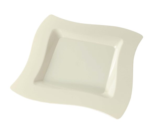 Fineline Wavetrends 109-BO 9 1/2" Bone / Ivory Plastic Square Plate - 10/Pack