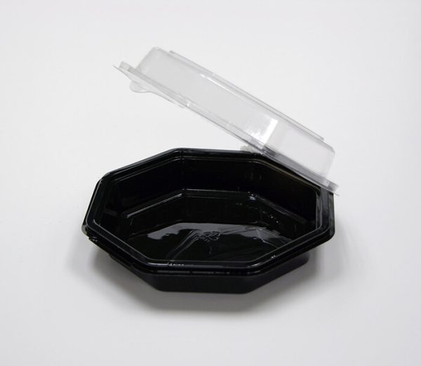 Pactiv Ultrapac Reynolds PET Premium Octagonal Cake Container Black/Clear, 22 oz. - 150/Case