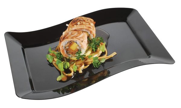 Fineline Wavetrends 1406-BK 6 1/2" x 10" Black Plastic Salad Plate - 10/Pack