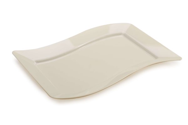 Fineline Wavetrends 1407-BO 7 1/2" x 12" Bone / Ivory Customizable Plastic Luncheon Plate - 120/Case