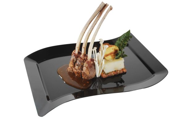 Fineline Wavetrends 1410-BK 8 1/2" x 13 1/2" Black Plastic Plate - 10/Pack