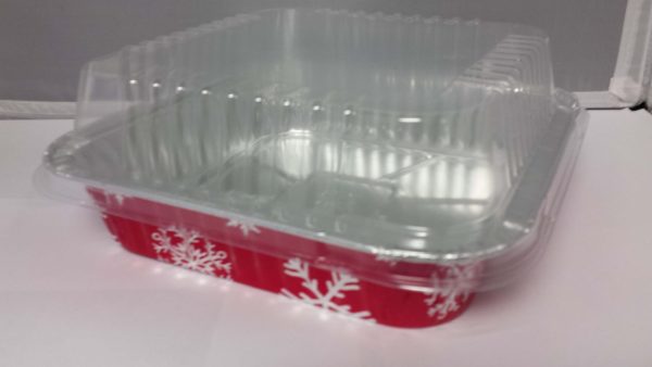 Durable Packaging 9101X 8" Square Holiday Foil Cake Pan with Clear Dome Lid - 100/Case