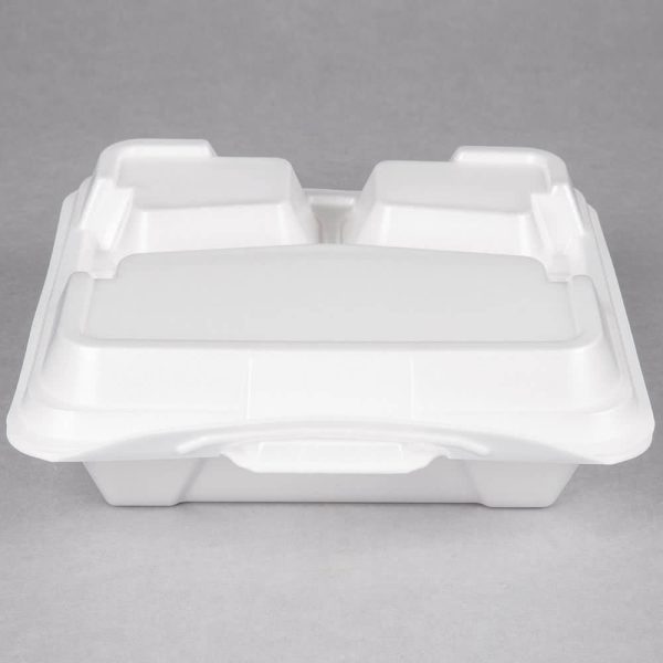 Genpak 203CO-WHT 9 1/4" x 9 1/4" x 3" White Large 3-Compartment Closed Off Foam Hinged Lid Container - 200/Case