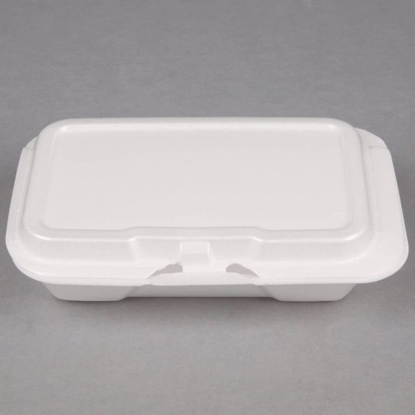 Genpak 20400-WHT 8 1/4" x 5 3/16" x 2" White Small Shallow All Purpose Foam Hinged Lid Container - 125/Pack