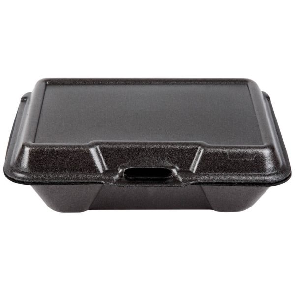 Genpak 20500-BLK 9 3/16" x 6 1/2" x 2 7/8" Black Large Deep All Purpose Foam Hinged Lid Container - 100/Pack