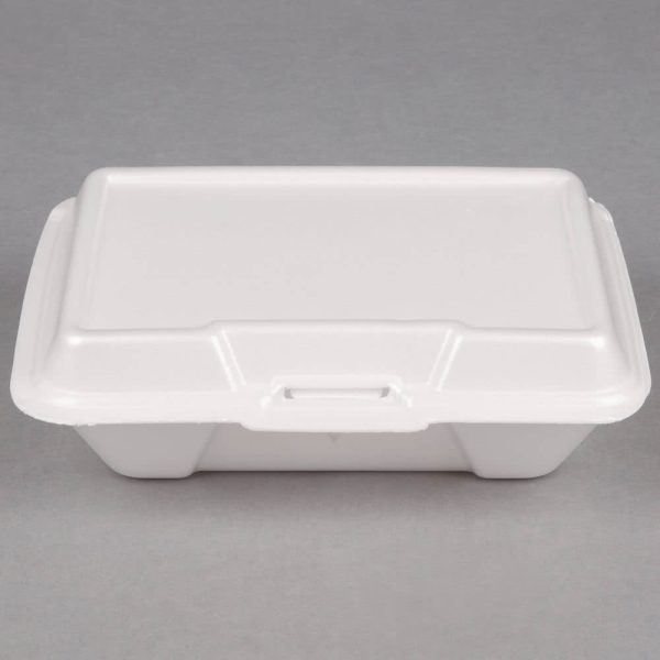 Genpak 20500-WHT 9 3/16" x 6 1/2" x 2 7/8" White Large Deep All Purpose Foam Hinged Lid Container - 200/Case