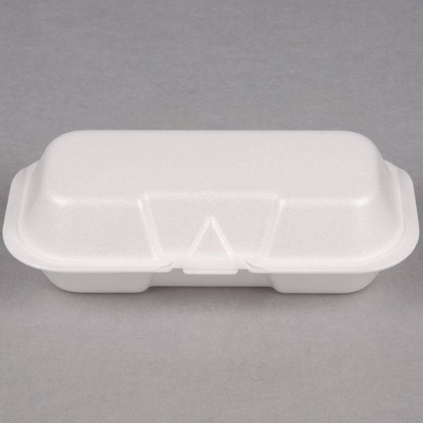 Genpak 21100-WHT 7 3/8" x 3 9/16" x 2 1/4" White Foam Hinged Lid Hot Dog Container - 500/Case