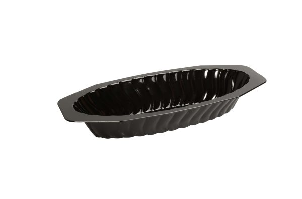 Fineline Flairware 215-BK 15 oz. Black Plastic Oval Bowl / Serving Boat - 300/Case