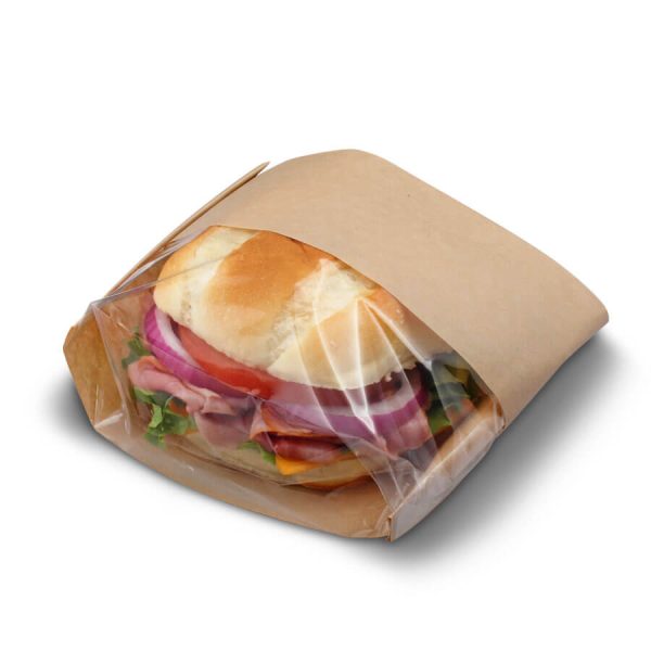 Bagcraft Papercon 300093 4 1/2" x 2 1/2" x 8 1/2" Dubl View ToGo! Kraft Medium Window Sandwich / Bakery Bag - 500/Case