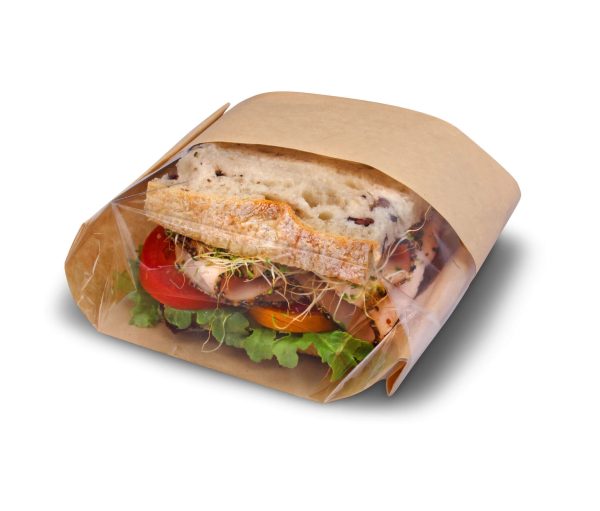 Bagcraft Papercon 300094 5 3/4" x 2 3/4" x 9 1/2" Dubl View ToGo! Kraft Large Window Sandwich / Bakery Bag - 500/Case