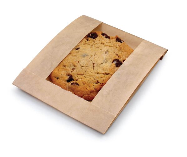 Bagcraft Papercon 300114 5" x 1 1/2" x 7" EcoCraft Kraft Grease Resistant Single Serve Window Cookie Bag - 500/Case