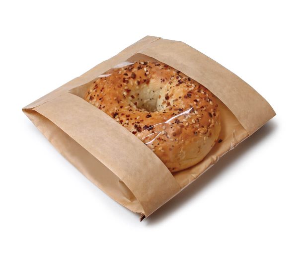 Bagcraft Papercon 300116 6 1/2" x 2" x 8 1/2" Ecocraft Kraft Grease Resistant Single Serve Window Bagel / Sandwich / Bakery Bag - 500/Case