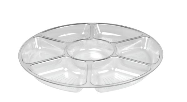 Fineline Platter Pleasers 3507-CL 14" 7 Compartment Clear Polystyrene Deli / Catering Tray