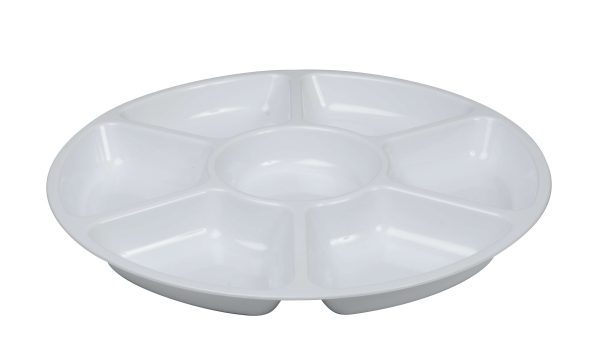 Fineline Platter Pleasers 3509-WH 18" 7 Compartment White Polystyrene Deli / Catering Tray