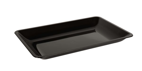 Fineline 3580-BK Platter Pleasers 10" x 8" Black Plastic Rectangular Tray - 25/Case