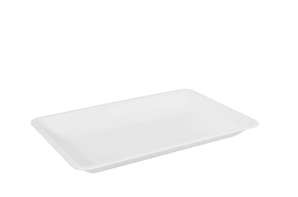 Fineline 3580-WH Platter Pleasers 10" x 8" White Plastic Rectangular Tray - 25/Case