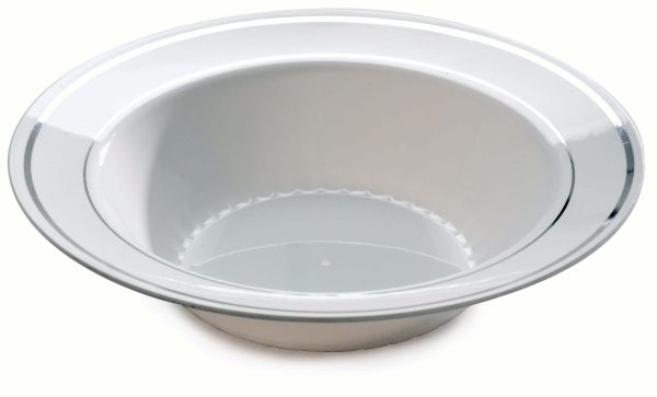 Fineline Silver Splendor 512-WH White 12 oz. Plastic Soup Bowl with Silver Bands - 150/Case