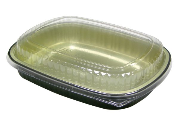 Pactiv Classic Carryout Aluminum Large Food Container Black/Gold, 60 fl-oz. - 50/Case