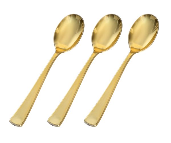 Fineline Golden Secrets 751 6 1/4" Gold Look Heavy Weight Plastic Spoon - 25/Pack