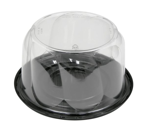 Pactiv PWP APET Plastic Cake Container Black/Clear, 7.75" Diameter - 100/Case