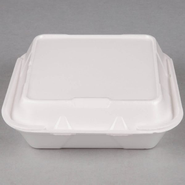 Genpak SN243-WHT 8 1/4" x 8" x 3" White Medium 3-Compartment Foam Snap-It Hinged Lid Container - 100/Pack