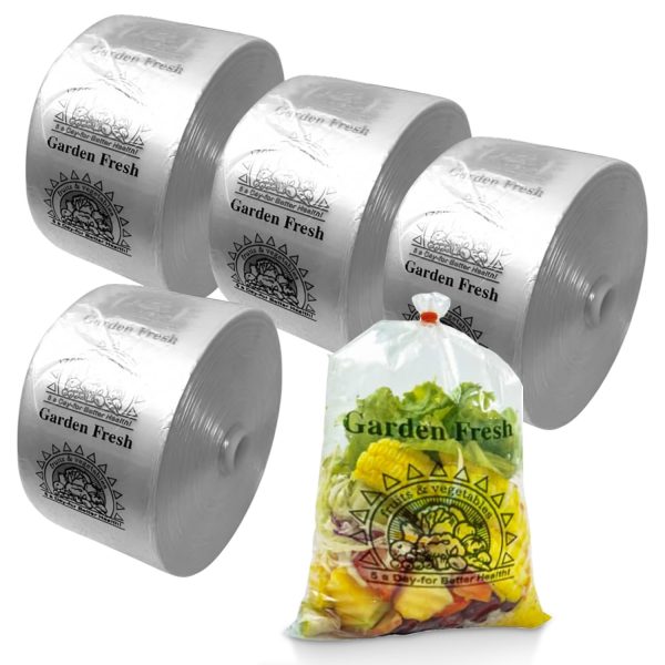 Produce Storage Bags, 15"x20", Clear, 4 Rolls of 750 Bags Each, Narrow Profile with Extended Core