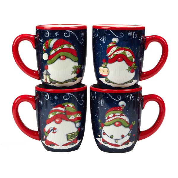 Certified International Holiday Magic Gnomes 16 oz. Mugs, Set of 4, 4 Count (Pack of 1), Multicolor