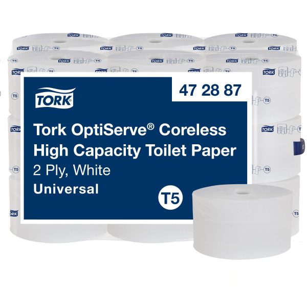 Tork OptiServe® High Capacity Coreless Toilet Paper White T5, Universal, 2 Ply, 18 x 1500 sheets, 472887