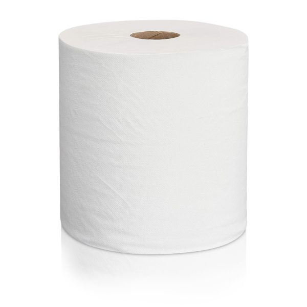 [1 Roll] White Hard Roll Paper Towels, Made from 100% Recyclable Material, Compatible with Universal Dispensers