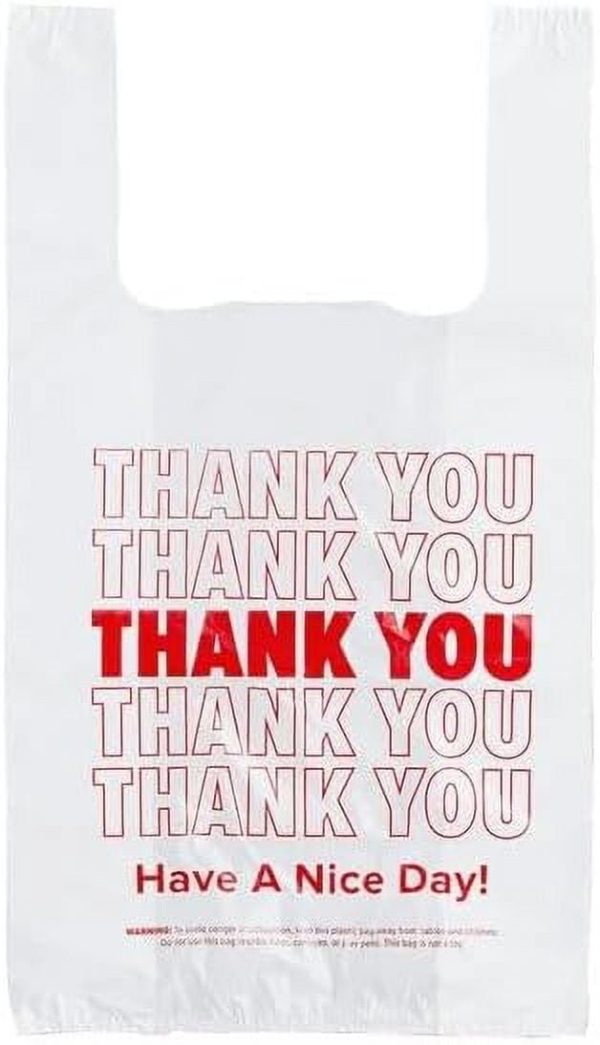 Glownary Thank You Standard-Duty Plastic T-Shirt Bag (Case of 1000) (11.5" x 6.5" x 21", White, 1000)