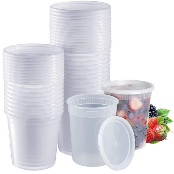 Glownary [Case of 240 ] Plastic Deli Food Storage Containers with Airtight Lids (32 oz 240-Sets)