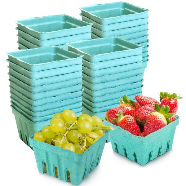 [50 Pack] 1 Pint Green Molded Pulp Fiber Berry Basket Produce Vented Container for Fruit and Vegetable, Farmer Market, Grocery Stores and...