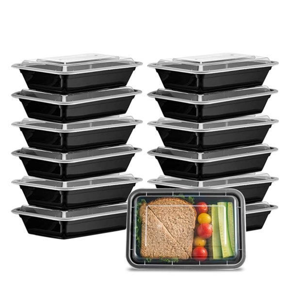 Glownary Meal Prep Food Containers with Lids, Bento Boxes, Food Storage Containers (28 oz. - Black, 50 Count. - Plastic)