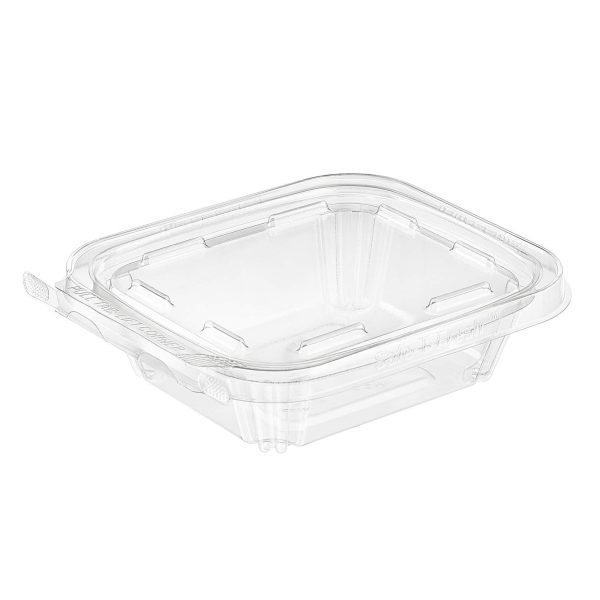 Safe T Fresh Tamper Evident 8 OZ Plastic Clear Hinged Container with Hanger/Case of 240