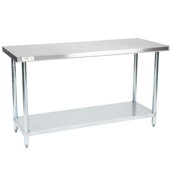 TableTop King 24" x 60" 18-Gauge 304 Stainless Steel Commercial Work Table with Galvanized Legs and Undershelf