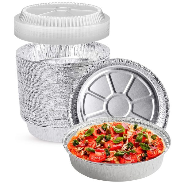 Glownary 9” Round Aluminum Foil Pans with Clear Lids | Disposable Containers with Straight Walls for Storing, Baking, Meal Prep &...