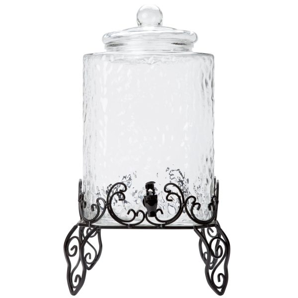 TableTop King 5 Gallon Hammered Glass Beverage Dispenser with Metal Stand